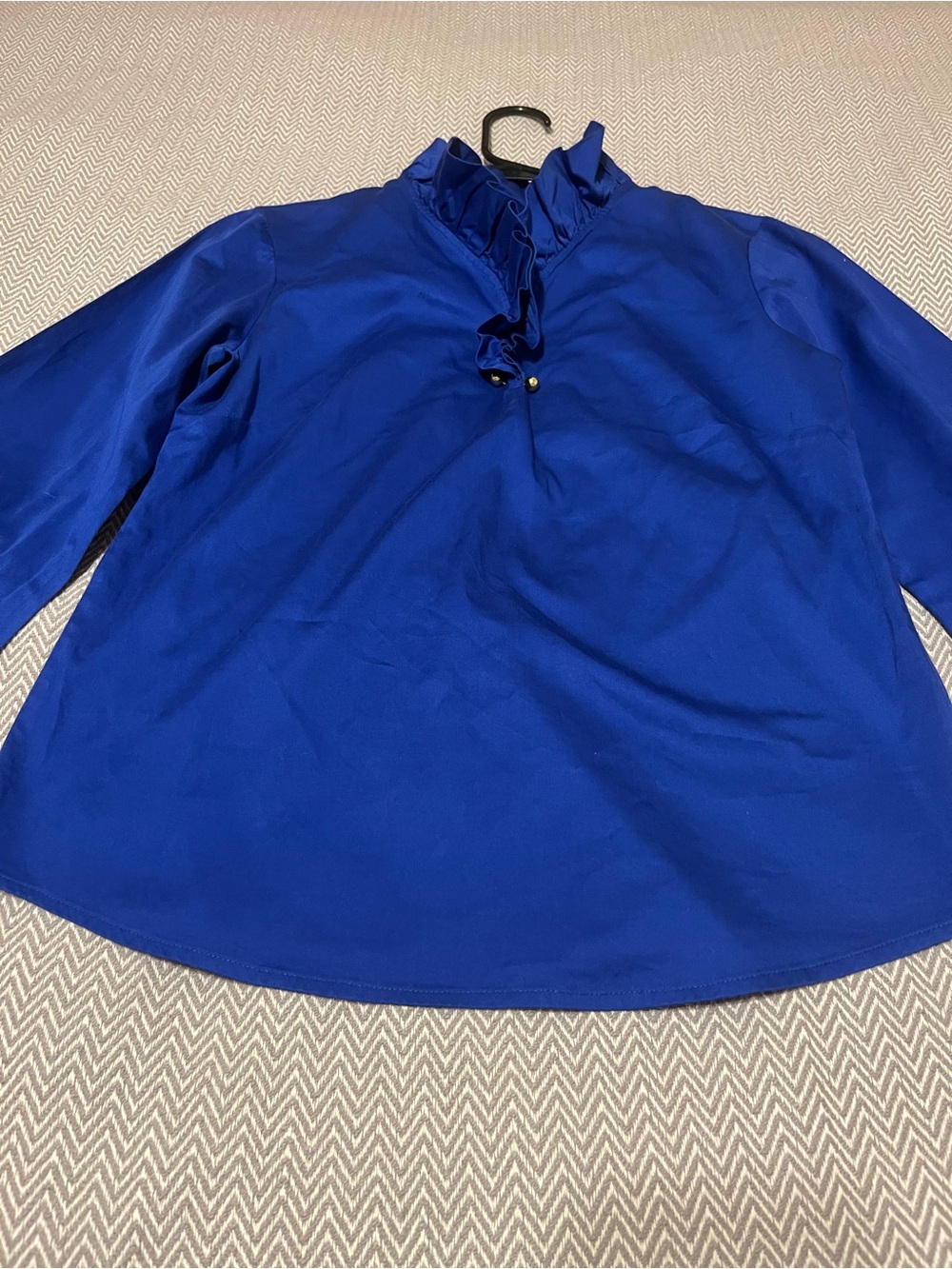 Elizabeth McKay The New Elizabeth Royal Blue Ruffle Neck Long Sleeve Top.
